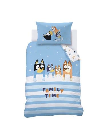 MTOnlinehandel Baby Bettwäsche "Bluey - Family Time" in Hellblau/ Weiß