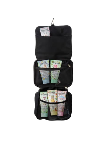 Mr. & Mrs. Panda Waschtasche Storch mit Spruch in Gelb Pastell
