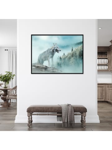 WALLARENA Bild mit Rahmen Wolf in Blau