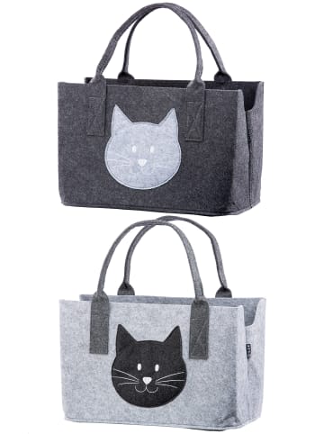 GMD Living 2er Set Filztasche Katzenmotiv in Hellgrau & Dunkelgrau