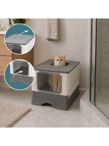 relaxdays Katzenklo in Weiß/ Grau - (B)36 x (H)36 x (T)50 cm