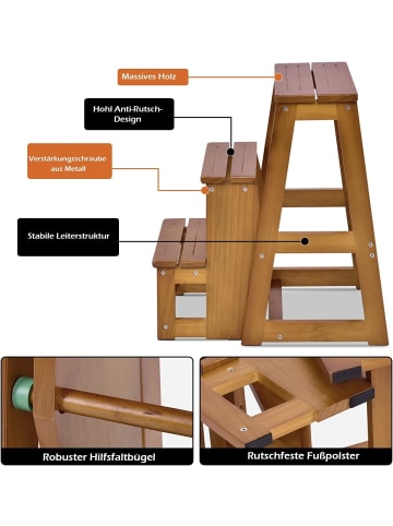 COSTWAY Tritthocker 3 Stufen in Hellbraun