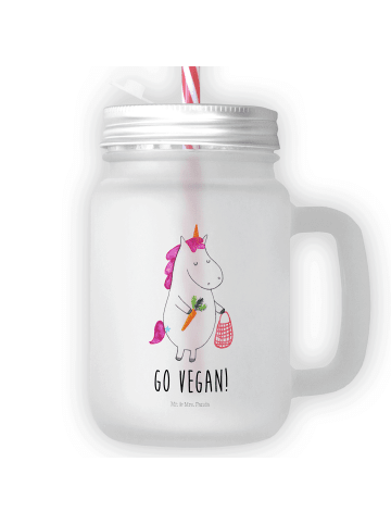 Mr. & Mrs. Panda Trinkglas Mason Jar Einhorn Vegan mit Spruch in Transparent