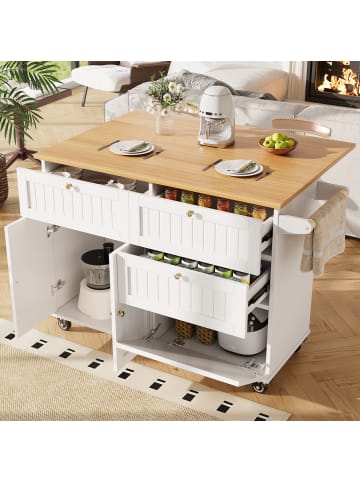 ABRIHOME Küchenwagen Kücheninsel mit Stauraum und Rollen in Weiß