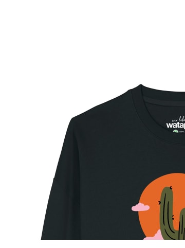 wat? Apparel Sweatshirt Kaktus im Sonnenuntergang in Schwarz