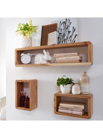 FineBuy Wandregal in Gelb / Akazie / 80x15x20