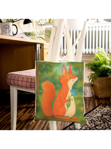 Mr. & Mrs. Panda Tote Bag Eichhörnchen Blume Design ohne Spruch in Weiß