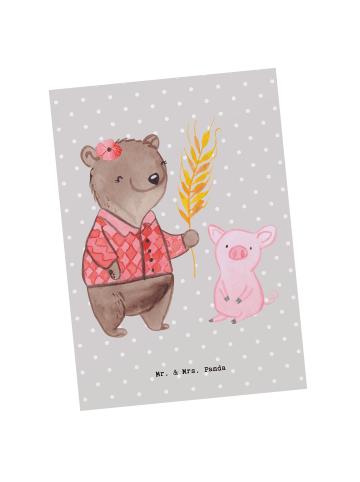 Mr. & Mrs. Panda Postkarte Bäuerin Herz ohne Spruch in Grau Pastell
