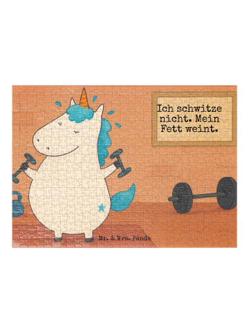 Mr. & Mrs. Panda Puzzle Einhorn Fitness Design mit Spruch in Weiß