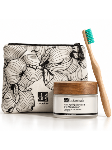 Dr. Botanicals 3-tlg. Reiseset: Kosmetiktasche, Zahnbürste & Nachtcreme Grüner Tee 60 ml