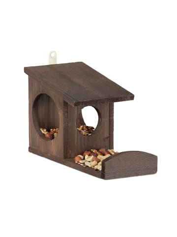 relaxdays Eichhörnchen Futterhaus in Dunkelbraun - (B)14x (H)17,5 x (T)25 cm