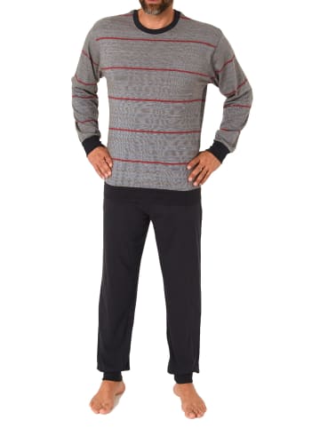 NORMANN Langarm Schlafanzug Bündchen Streifen - 77873 in dunkelgrau