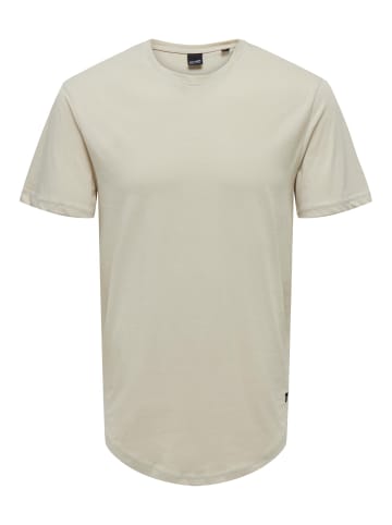 Only&Sons Langes Rundhals T-Shirt Kurzarm Shirt ONSMATT Stretch Basic in Beige-2