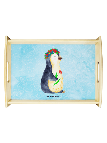 Mr. & Mrs. Panda Tablett Pinguin Blumen ohne Spruch in Eisblau