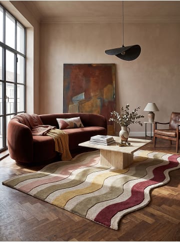 KADIMA DESIGN Teppich Wolle für Fußbodenheizung MONNOW retro Wohnzimmer in Natur-Rot