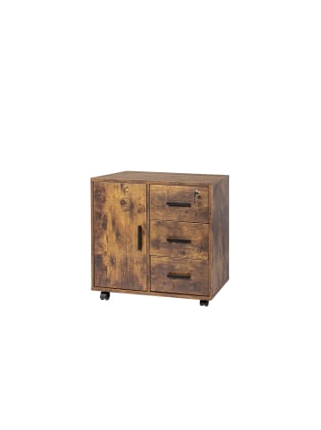 relaxdays Rollcontainer in Vintagebraun - (B)60 x (H)57 x (T)40 cm