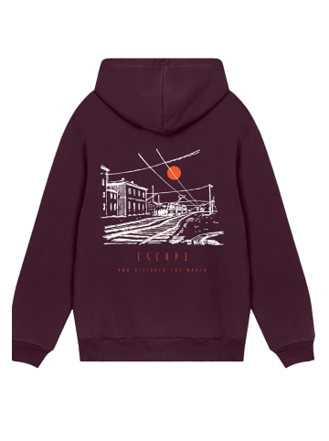 F4NT4STIC Hoodie Escape Discover the World Town Train Station in maroon