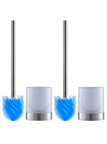 LOOMAID WC-Bürste Silikonkopf 2er-Set Edelstahl/blau mit Ständer (Bürstenhalter) Blau
