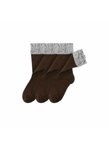 MUNADUNA 3er-Pack Seidene Spitzen-Bambusbaumwoll-Socken in Braun