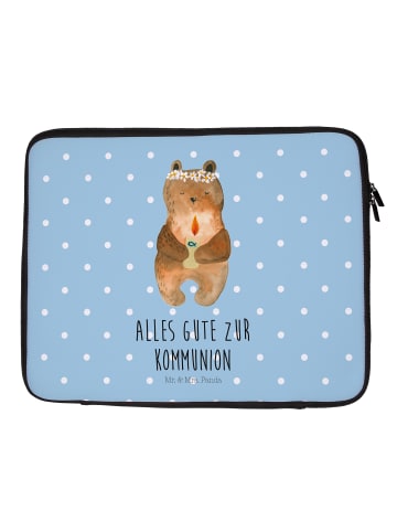 Mr. & Mrs. Panda Laptop Tasche Bär Kommunion mit Spruch in Blau Pastell