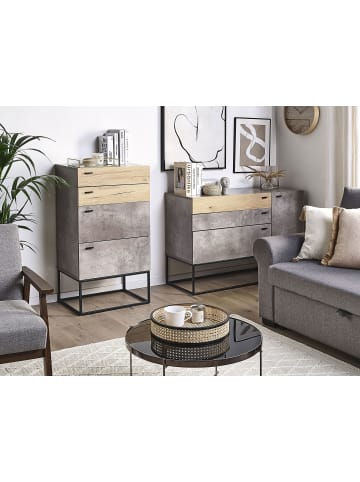 Beliani Kommode ACRA in Grau/Schwarz/Heller Holzfarbton - (W) 52 x (H) 106 x (L) 41 cm