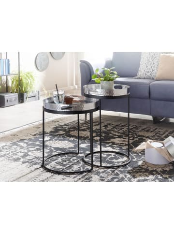 KADIMA DESIGN Beistelltisch 2er Set Silber / Schwarz Metall Hammerschlag Satztisch in Silbern