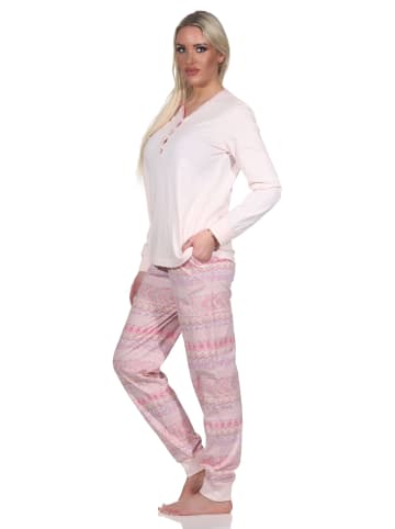 NORMANN Langarm Schlafanzug Pyjama Bündchen Ethnolook - 78516 in rosa