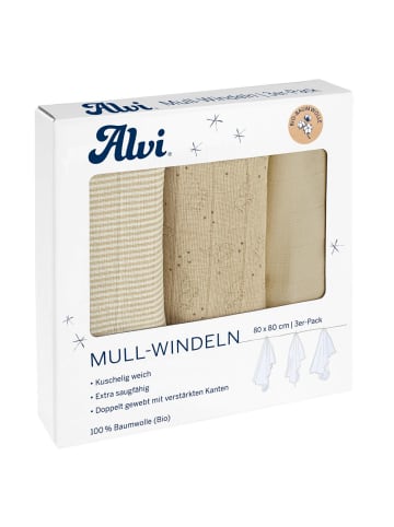 Alvi Mullwindel / Mulltuch 3er Pack - Organic Cotton 80 in beige,motiv