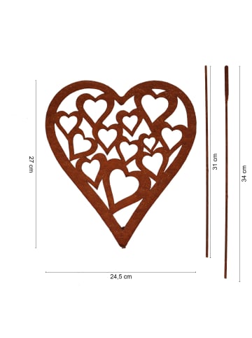 UNUS Gartenstecker Rost Herz mit Herzmuster in Braun