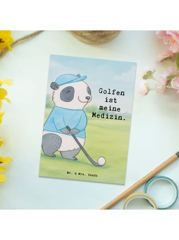 Mr. & Mrs. Panda Ansichtskarte Panda Golfen Design mit Spruch in Weiß