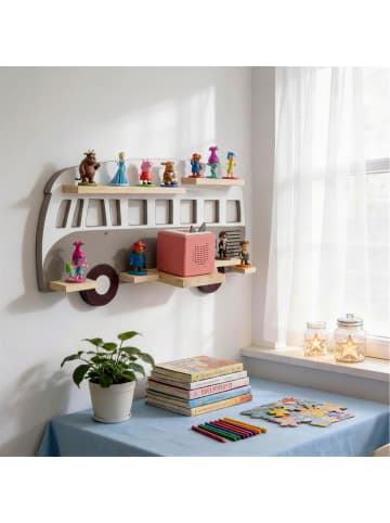 relaxdays Toniebox Regal "Bus" in Grau - (B)62 x (H)32 x (T)13 cm