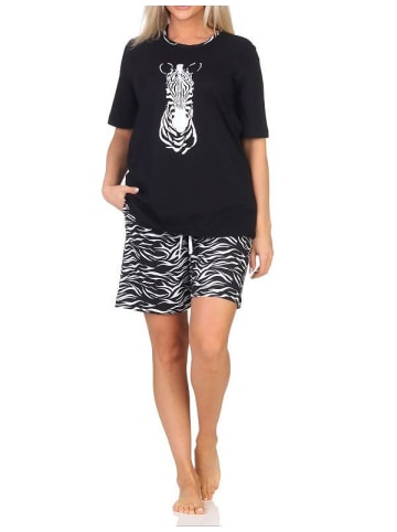NORMANN Kurzarm Schlafanzug Pyjama Shorty Tiermotiv - 85172 in schwarz
