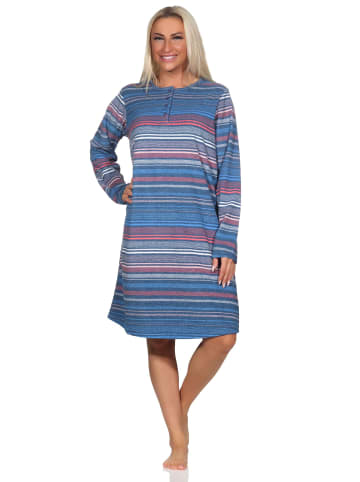 NORMANN Frottee Nachthemd langarm Bündchen gestreift - 80683 in blau