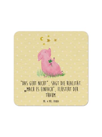 Mr. & Mrs. Panda Untersetzer Schwein Glück mit Spruch in Gelb Pastell