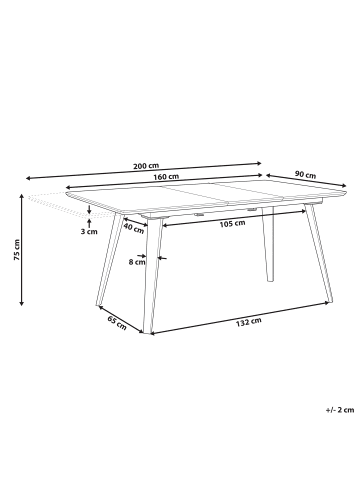 Beliani Esszimmertisch IRVINGTON in Schwarz - (W) 90 x (H) 75 x (L) 160 cm