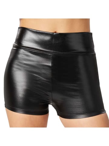 tectake Hotpants in glänzendem Metallic-Look, schwarz