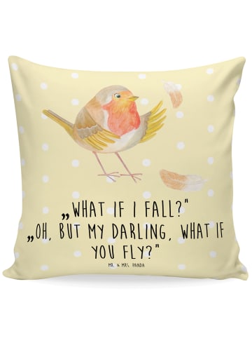 Mr. & Mrs. Panda Dekokissen Rotkehlchen Federn mit Spruch in Gelb Pastell