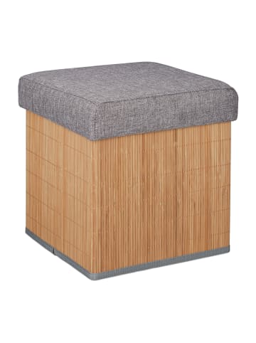 relaxdays Sitzhocker in Natur/ Grau - (B)35 x (H)36 x (T)35 cm