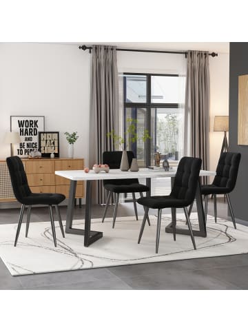 ABRIHOME Esstisch Set in Schwarz Weiß 5-tlg mit 4 Stühlen Samt Tischbeine für Esszimmer