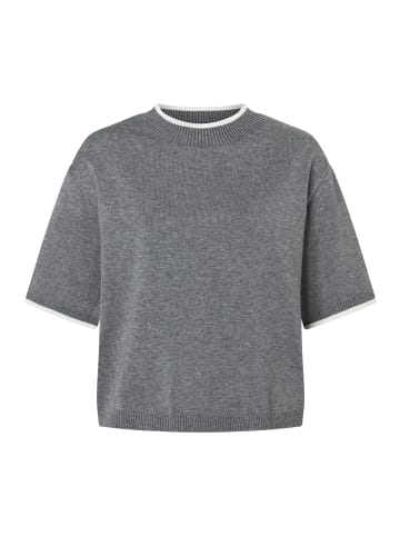 More & More softer Kurzarmpullover, Kontraststreifen in warm grey melange