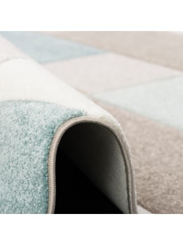 Pergamon Designer Teppich Maui Pastell Blau Beige Karo in Blau Beige