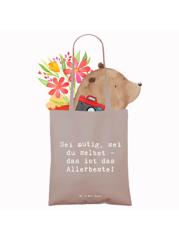 Mr. & Mrs. Panda Uni Tasche Spruch Mutig zu sich selbst stehen m... in Braun Pastell
