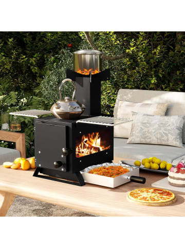 COSTWAY Campingofen mit Topfgestell tragbar in Schwarz