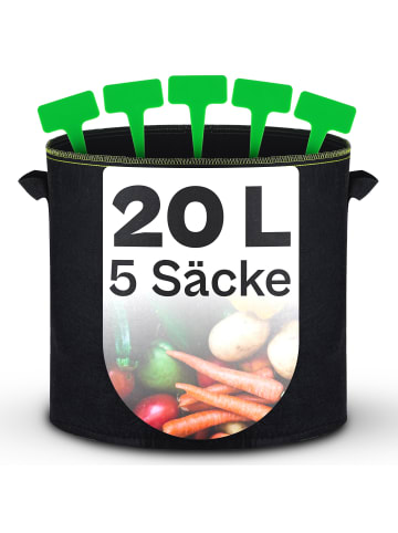 Praknu Pflanzsack 20l - 5 STK aus Vliesstoff mit Schilder zum Beschriften