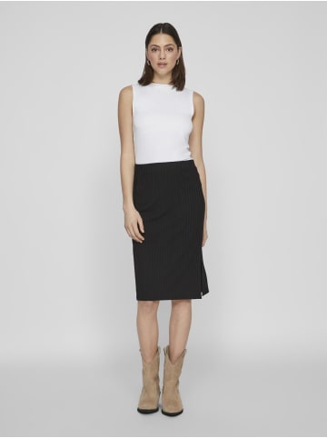 Vila Gerippter Jersey Bleistift Rock High Waist Midi Skirt in Schwarz