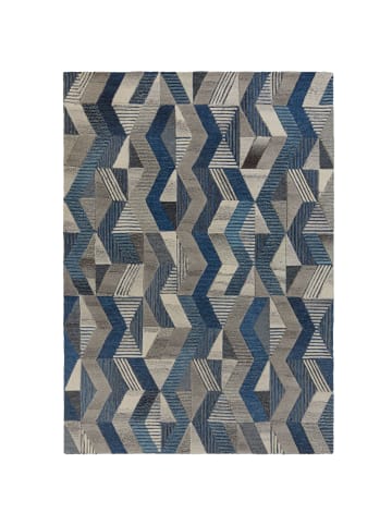KADIMA DESIGN Wollteppich Zickzack Muster, Geometrisch, Wohnzimmer schmutzabweisend in Blau