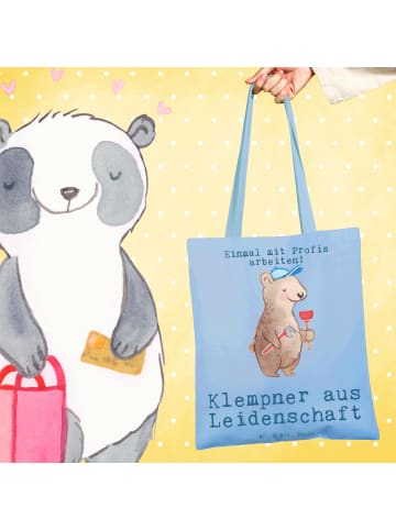 Mr. & Mrs. Panda Jutebeutel Klempner Leidenschaft mit Spruch in Sky Blue