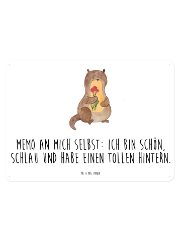Mr. & Mrs. Panda Wandbild Otter Blumenstrauß mit Spruch in Weiß