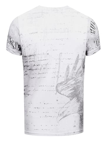 Rusty Neal Herren Vintage Oil Wash T-Shirt mit Skull Print & Raw Edge Rundhals in Weiß
