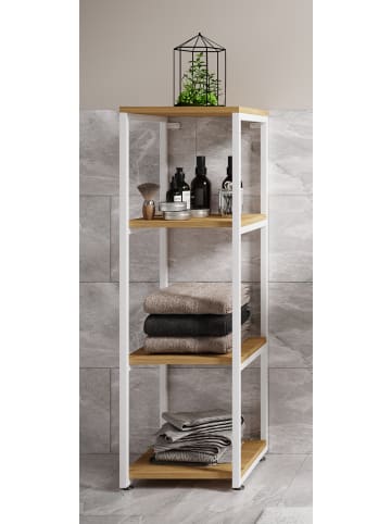 VCM  Holz Badmöbel Bad Hochschrank Bad Regal Bitila L in Weiß / Honig-Eiche